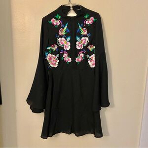 NWT ASOS Black Dress with Floral Bird Embroidery size 10